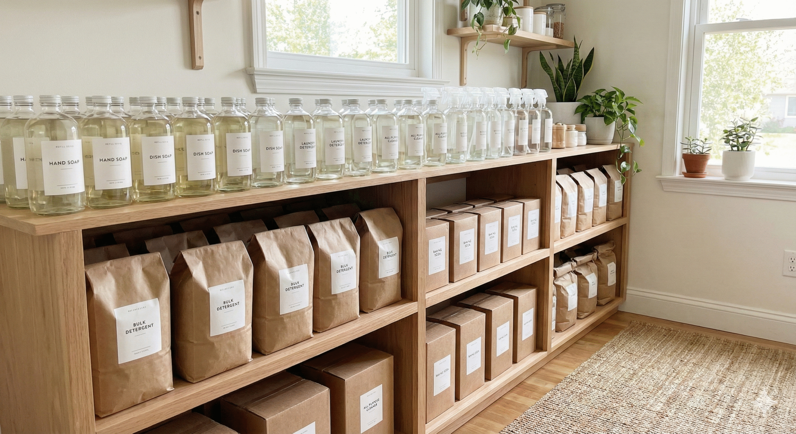 美しく整理整頓されたパントリーの収納イメージ